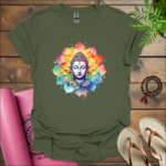 buddha flower t shirt military green