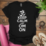 keep calm and om on t shirt black
