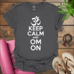 keep calm and om on t shirt charcoal