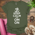 keep calm and om on t shirt military green