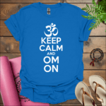 keep calm and om on t shirt royal