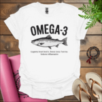 omega 3 supports heart health ‘boosts brain function and ‘reduces inflammation t shirt white