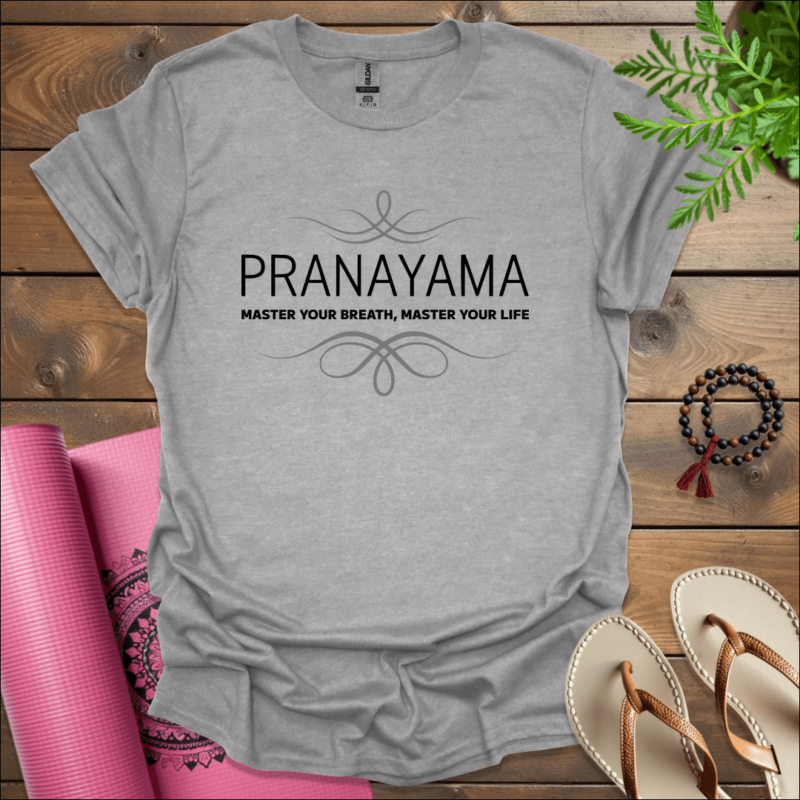 pranayama master your breath master your life t shirt sport grey