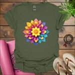bright flower t shirt military green