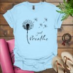 dandelion just breathe t shirt light blue