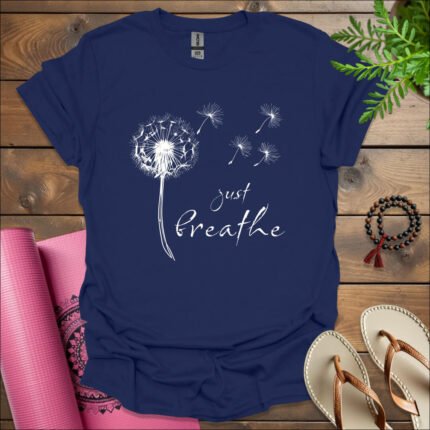 dandelion just breathe t shirt navy