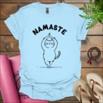 namaste cat t shirt light blue