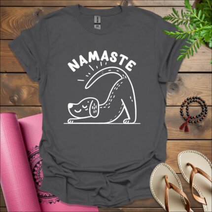 namaste dog t shirt charcoal