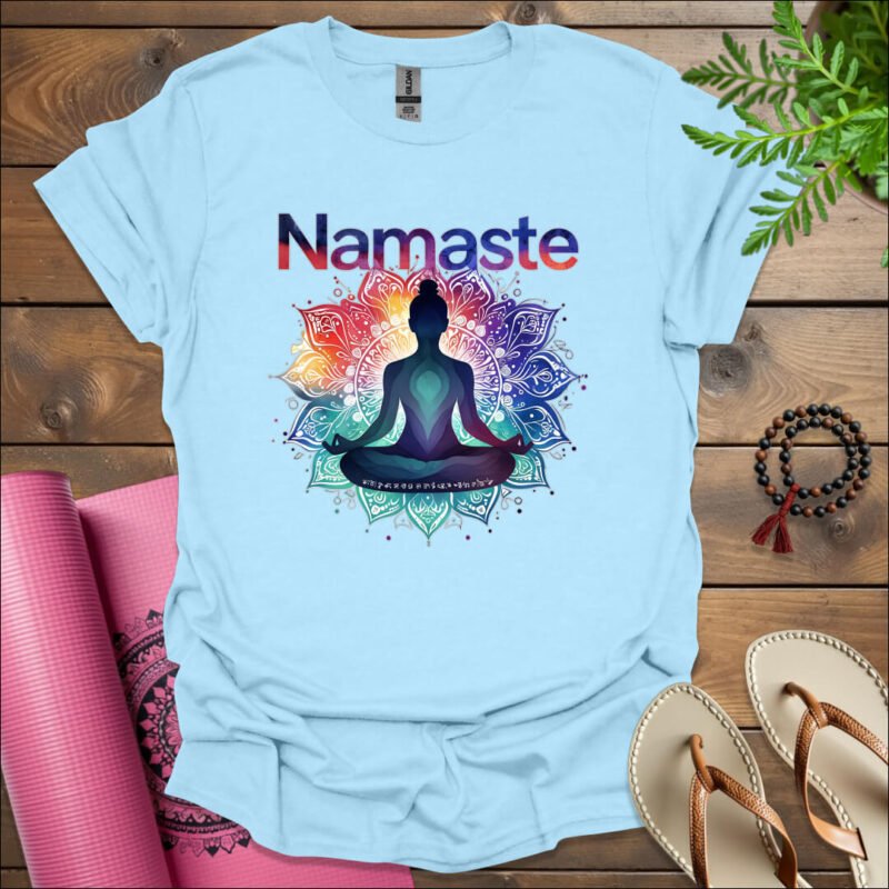 namaste t shirt light blue