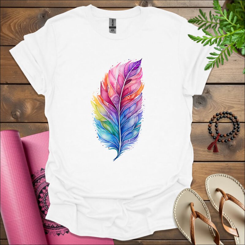 vibrant feather t shirt white